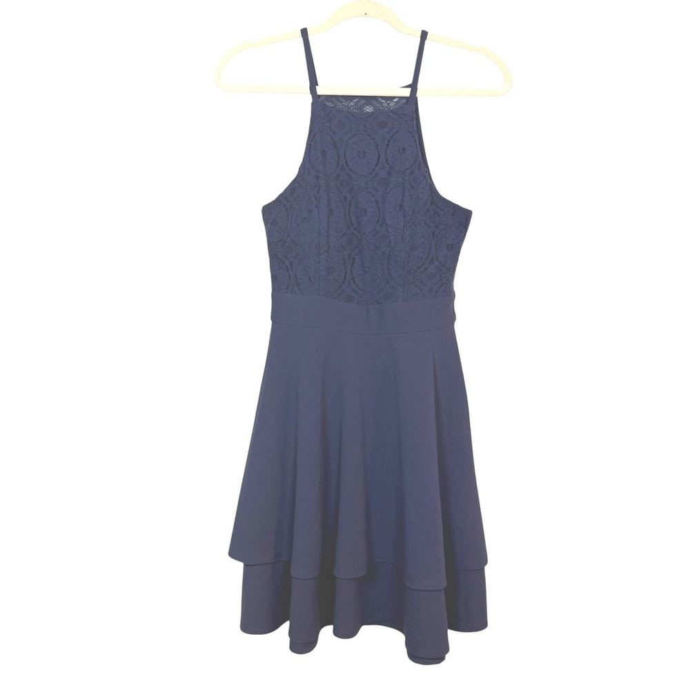 Mi Ami Navy Blue Lace Halter Neck Party Cocktail Tiered Dress Sizeβ Small